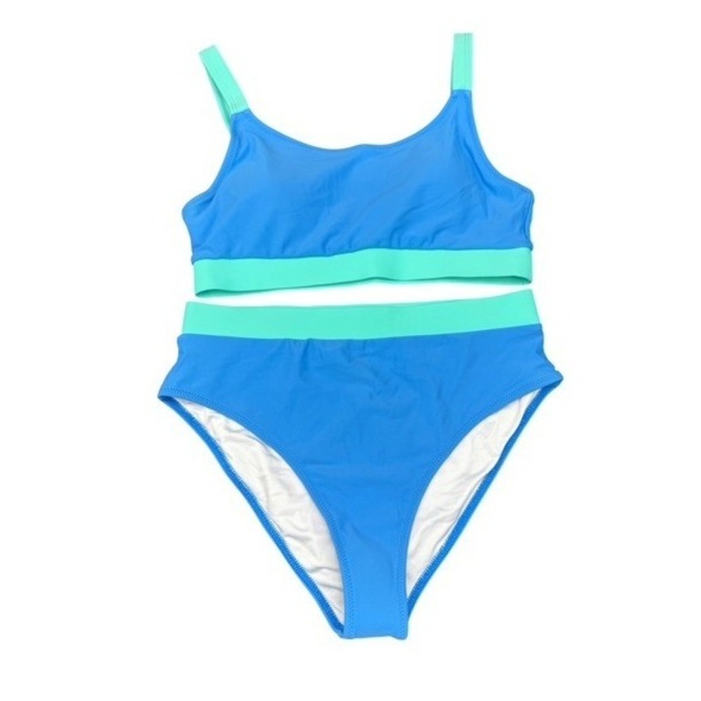 Blue & Green Colorblock High Waisted Bikini Set Two Piece Swimsuit Medium NEW